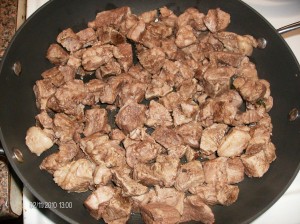 boiled lamb about to be fried