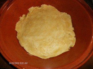 raw dough in bottom
