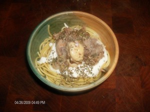 noodles yogurt and cooked meat