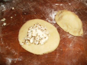 cheese dumpling being made